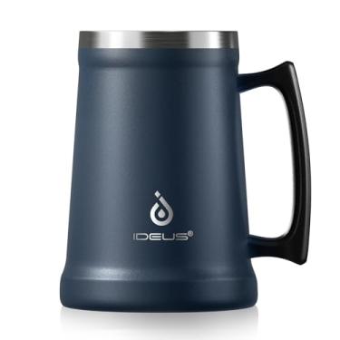Imagem de Ideus Caneca de cerveja isolada, 24/32 onças aço inoxidável parede dupla caneca de cerveja gigante copo de cerveja de metal com alça grande (710 ml), azul marinho)