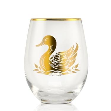 Imagem de Onebttl Presentes de pato para mulheres, amantes de patos, taça de vinho sem haste de 500 ml, presentes de aniversário de Natal para mãe, filha, esposa
