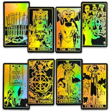 Imagem de CRAFTERIAN Foil Tarot Cards, 78 Tarot Deck, Original Tarot Cards for Beginners and Experts with Guide Book and Gift Bag, Fortune Telling Game, Divination Tools for All Skill Levels, Black.