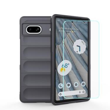 Imagem de JDYGWK Capa para Google 7A Pixel 7A com película de vidro temperado, design ondulado de TPU macio, forro de veludo, capa protetora para celular para Google Pixel 7A, cinza