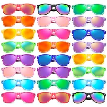 Imagem de Geopty Pacote com 24 óculos de sol neon para festa, óculos de sol coloridos retrô dos anos 80, lembrancinhas de festa, conjunto de lentes espelhadas