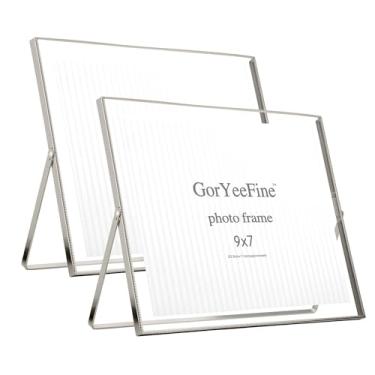Imagem de GorYeeFine Conjunto de 2 porta-retratos flutuantes prateados (20 x 25 cm, horizontal), para fotos 19 x 20 cm, 15 x 17 cm, moldura de prateleira de mesa, decoração de casa ou escritório, elegante para