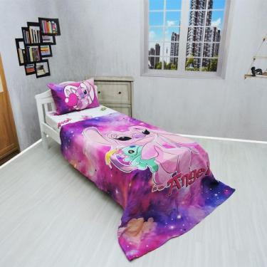 Imagem de Jogo De Lençol Elastico E Cobreleito Fronha Stitch Rosa - Fantasia Bra