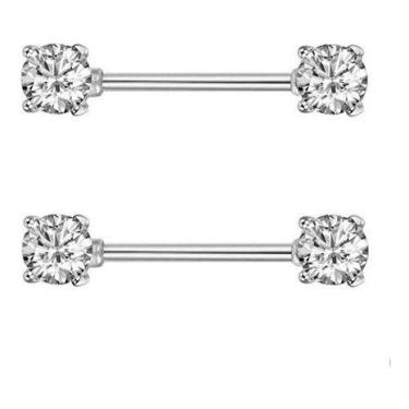 Imagem de Piercing Para Mamilo Prata Pedra Zirconia Flor Coração Par - De Castro