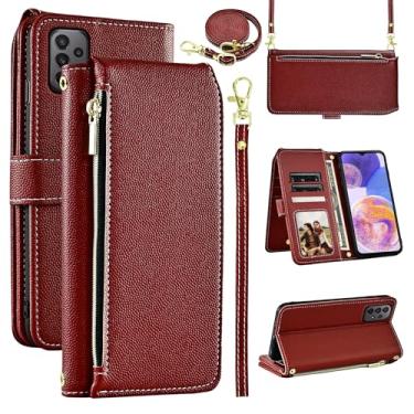 Imagem de Furiet Capa carteira de luxo para Samsung Galaxy A23 5G/4G com alça de pulso alça de ombro fina com zíper, 9+ compartimentos para cartões de couro PU suporte para cartão capa para celular A 23 23A 6,6