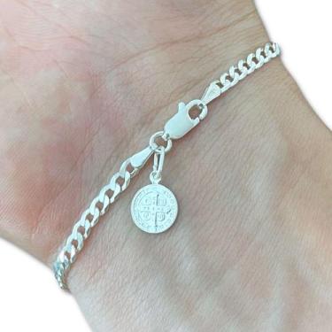 Imagem de Pulseira Masculina Grumet 3mm Pingente São Bento Prata 925 - Hakuna Jo
