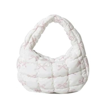 Imagem de Bolsa acolchoada acolchoada bolsa de mão puff puff bolsa de nylon leve bolsa de transporte bolsas inchadas para mulheres, Branco-B