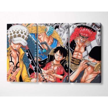 Imagem de 3 Quadros em Tecido Canvas One Piece Luffy Zoro Law Kid - LindaCasaPre
