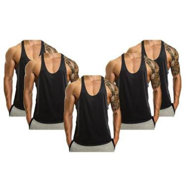 Imagem de Kit 5 Camiseta Regata Masculina Academia Cavada Poliéster Esportivo - 