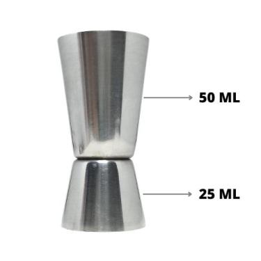 Imagem de Dosador Duplo de Bebidas Aço Inox 25 e 50ml Copo Medidor Bebidas Drink