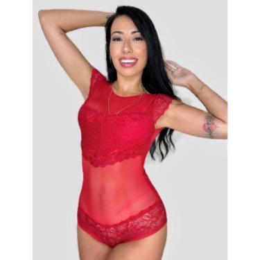 Imagem de Body De Tule Com Renda Transparente Luxo Sexy Sem Bojo Sensual e Sedut