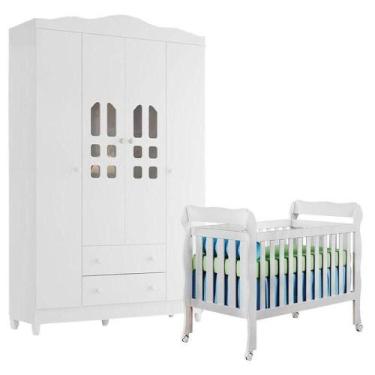 Imagem de Berço Americano Lila E Guarda Roupa Infantil New Selena 4 Portas Branc