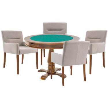 Imagem de Mesa de Jogos Carteado Victoria Redonda Tampo Reversível Amêndoa com 4