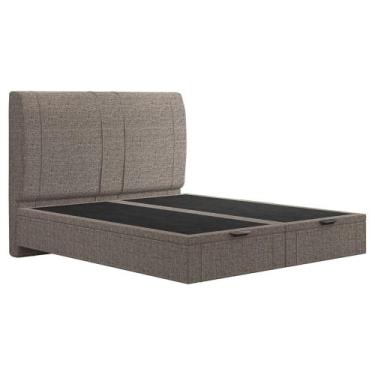 Imagem de Cama Queen Flutuante Baú Cabeceira 160cm Fly S05 Linho Marrom - Mpozen