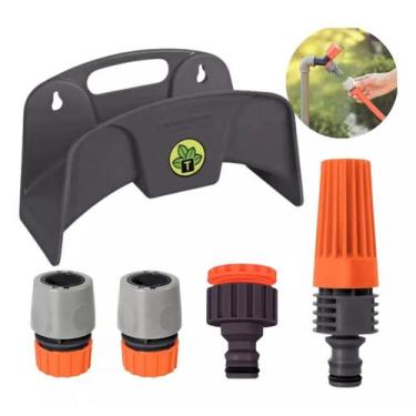 Imagem de Kit Suporte enrolador P/ Mangueira Tramontina + engate rápido adaptado