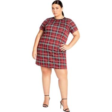 Imagem de City Chic Vestido feminino plus size xadrez Love, Xadrez vermelho, 24 Plus Petite