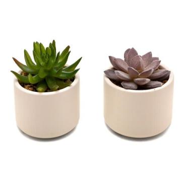 Imagem de Kit 2 Arranjos Artificial Planta Suculenta Verde Vasos Vasinhos Cerâmi