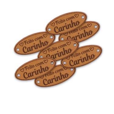 Imagem de Etiqueta material sintético  3.5x1.5 Cm Feito Com Carinho Oval Marrom 