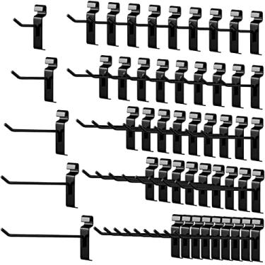 Imagem de Oudain Ganchos de fixação de grade preta para painéis de parede, ganchos de exibição, ganchos de grade de arame, acessórios de parede para loja de varejo, garagens, oficinas (pacote com 50 unidades)