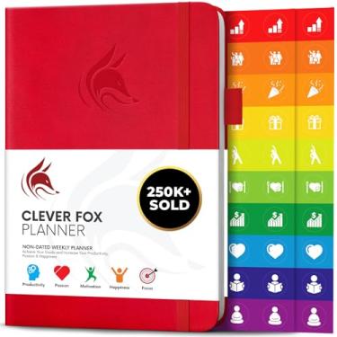 Imagem de Clever Fox – Planejador semanal e mensal para aumentar a produtividade, gerenciamento de tempo e atingir seus objetivos – Organizador, Diário de Gratidão – Sem data, A5, Dura 1 ano, (Vermelho)
