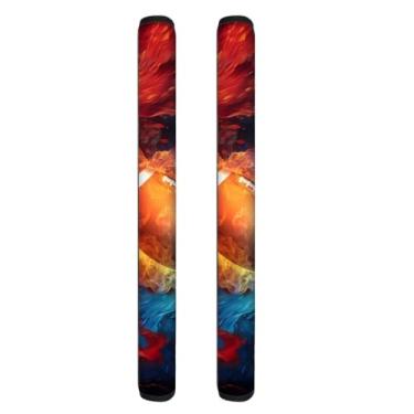 Imagem de HUISEFOR Conjunto de 2 capas de alça de geladeira com design de chama de futebol americano, luvas de eletrodomésticos antiderrapantes à prova de óleo, capas protetoras para micro-ondas, lava-louças,