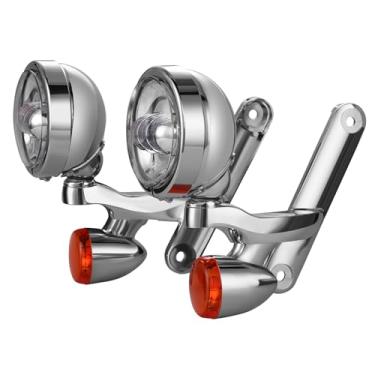 Imagem de TOPRAMETAL Suporte De Farol De Neblina Auxiliar Led De 4,5" Para Harley Street Electra Glide Road King, Farol De Passagem Com Carcaça, Lâmpada De Seta Tipo Bala (Cromada, Touring 97-13)