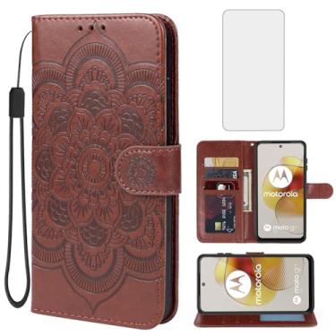 Imagem de Bohefo Capa para Moto G73, Motorola G73 5G XT2237-2 Capa carteira com protetor de tela de vidro temperado, capa flip de couro mandala com suporte para cartão de crédito para Motorola Moto G73 5G