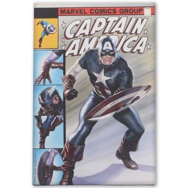 Imagem de Open Road Brands Decoração de parede em tela emoldurada de galeria de quadrinhos do Capitão América da Marvel - Arte de parede do Capitão América para homem caverna ou sala de cinema