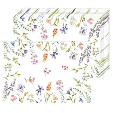 Imagem de Jogo americano de flores de papel floral, descartável, pacote com 50, jogo americano floral, 40 x 28 cm, flores coloridas, tapetes para primavera, verão, chá de panela, casamento, festa de aniversário