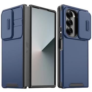 Imagem de Capa de celular luxuosa com proteção de câmera deslizante para Samsung Galaxy Z Fold 6 4 5 Fold6 Fold4 Fold5 ZFold6 Armor Back Cover, azul marinho, para Samsung Galaxy Z Fold5