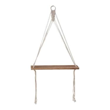 Imagem de Prateleira de parede suspensa de macramê boho, prateleira flutuante, fácil de instalar, decoração de parede, prateleira de exposição de madeira para, Branco