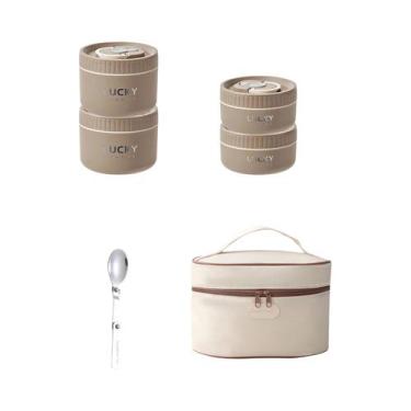 Imagem de Conjunto de Lancheira Bento Térmica de Aço Inoxidável - Portátil e Iso