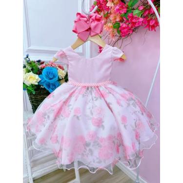 Imagem de Vestido Infantil Bebê Rosa Florido de Rosas Busto Strass - Temáticos, 