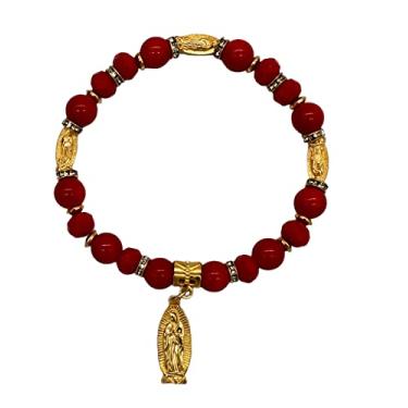Imagem de Pulseira de Rosário Lady Guadalupe Vermelha - Batismo Favor/Virgen De Guadalupe/Batizado Favor/Recuerdos de Bautizo/Quinceanera/Chá de Bebê - 12 peças, Acrílico, Arcylic