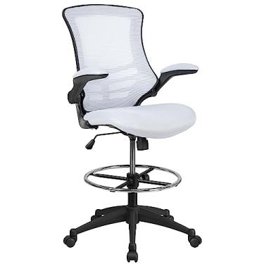 Imagem de Flash Furniture Kelista Cadeira ergonômica de malha branca com anel ajustável para os pés e braços articulados