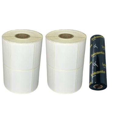 Imagem de 2 Rolos Etiqueta Zebra Zd220 50x40 Cm + 1 Ribbon 110x74