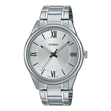 Imagem de Casio MTP-V005D-7B5 Relógio analógico masculino padrão de aço inoxidável com mostrador romano prateado, Relógio analógico, movimento de quartzo