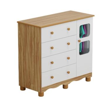 Imagem de Cômoda Infantil  Uli  Peroba em 100%  MDF Branco com Amêndoa