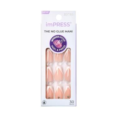 Imagem de KISS imPRESS Press-On Manicure, Nail Kit, PureFit Technology, Medium Length Press-On Nails, So French', Includes Prep Pad, Mini Nail File, Cuticle Stick, and 30 Fake Nails