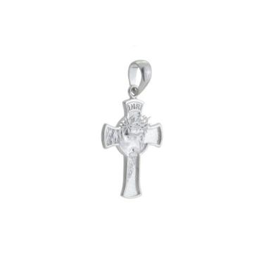 Imagem de Pingente Cruz Face De Jesus Cristo Prata 925 Kl - Juniorjoiaspiracicab