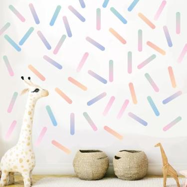 Imagem de Qaxrocyn 300 adesivos autoadesivos de parede listrados coloridos - 10 folhas removíveis à prova d'água de vinil confete decalques de parede para quarto de crianças, berçário, sala de jogos, sala de