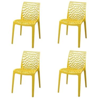 Imagem de Kit 4 Cadeiras Empilhável Inmetro Gruvyer Fratini Polipropileno Amarelo Capacidade Suporta 182 Kg