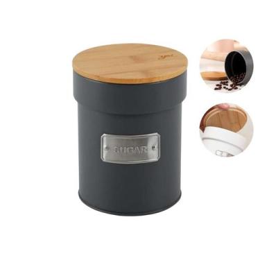 Imagem de Lata Porta Mantimentos Para Açúcar Com Tampa Hermética De Bambu E Pint