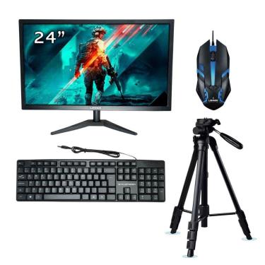 Imagem de Kit 1 Monitor Led 24 Full Hd 60Hz Mais Mouse Teclado E Tripé