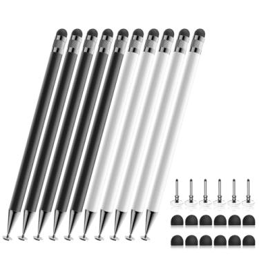 Imagem de Caneta stylus Bopomofo (10 unidades) 2 em 1 touchscreen, alta precisão e sensibilidade, adequada para iPhone/iPad/tablets Android, compatível com todas as telas sensíveis ao toque, preta/branca