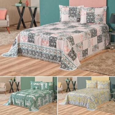 Imagem de Kit Cobre Leito Colcha Casal queen Estampado 3 pçs c franjas - RG Shop