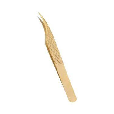 Imagem de Pinça Profissional para Extensões de Cílios com Pontas de Fibra Dourad