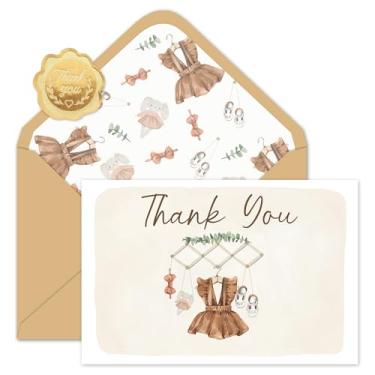 Imagem de Whaline Pacote com 50 cartões de agradecimento para chá de bebê, cartão de notas de pano cáqui vintage com envelopes adesivos cartões em branco para meninas, aniversário, chá de bebê, revelação de
