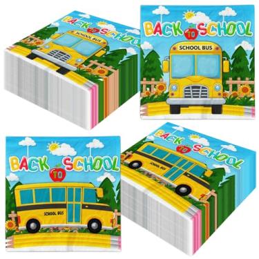 Imagem de Decorações de volta às aulas Nakpins, 40 peças de material de volta às aulas Nakpins descartáveis Welcome Back To School Decorações Nakpins, guardanapos de ônibus escolar para decorações do primeiro