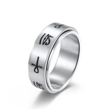 Imagem de Meilord Anel giratório com cruz Ankh Olho de Hórus, motociclista gótico, símbolo egípcio antigo, anel de runa, ansiedade, anel giratório talismã, proteção de amuleto para homens e mulheres, Metal, Sem